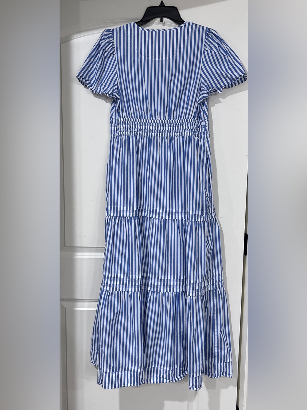 Quince Blue White Striped Cotton Poplin Tiered Maxi Dress Size Medium - Picture 8 of 10